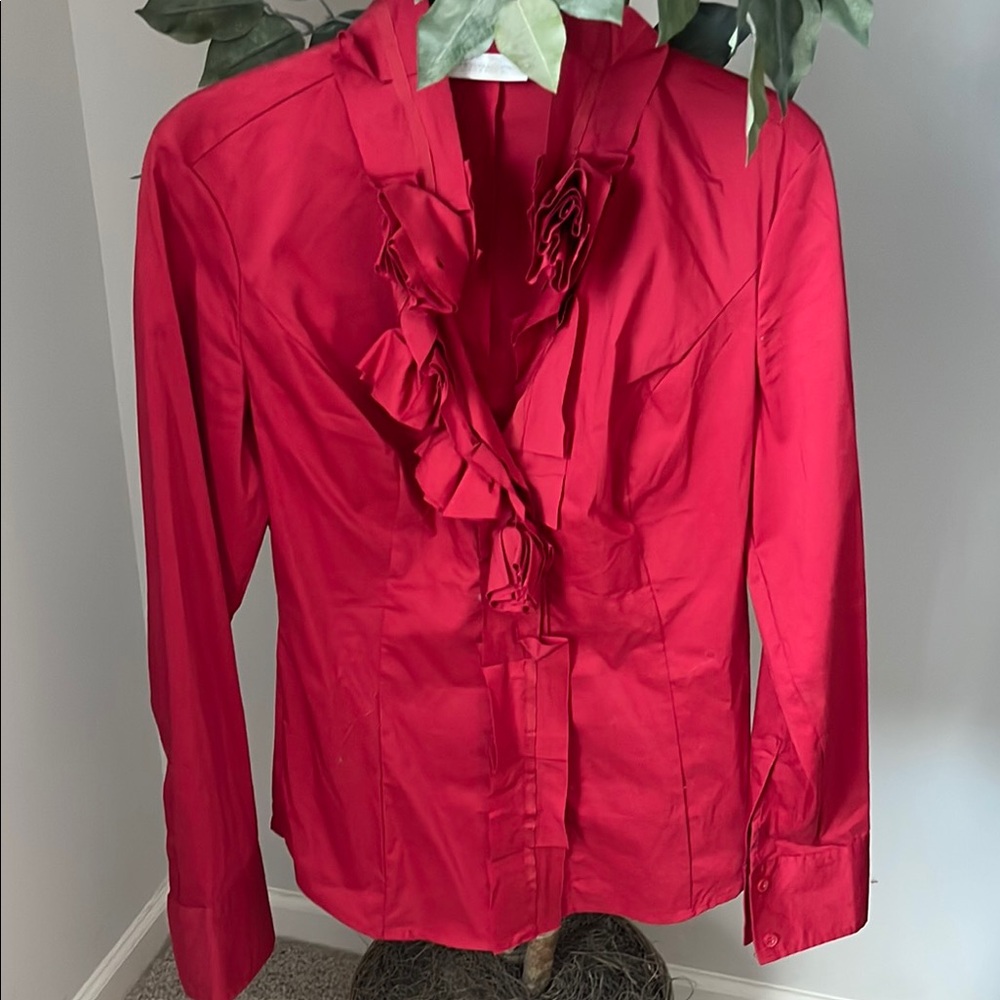 New York & Company Red Ruffle Blouse